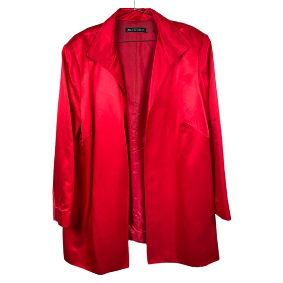 Lafayette 148 Red Silk Long Oversized Blazer